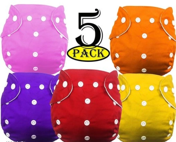 YOURCULL Washable Baby Diaper Premium Cloth Diaper Reusable, Adjustable Size, Waterproof, Pocket Cloth Diaper Nappie (Without Insert) (Pack of 5) - Adjustable, Multicolor, Pack of 5